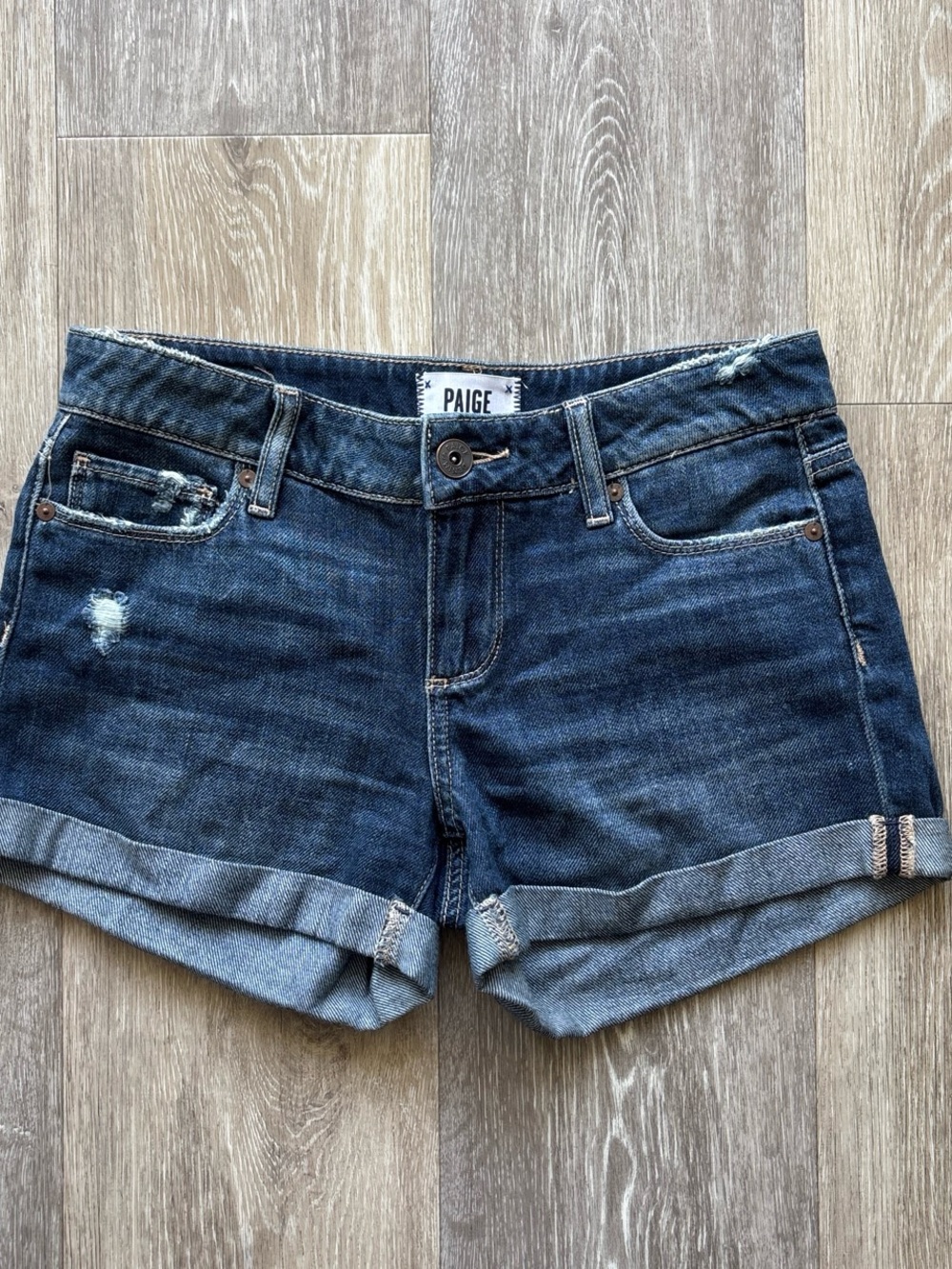 Paige Denim Jimmy Jimmy Low Rise Distressed Cuffed Hem Jean Shorts Size 24